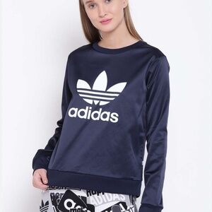 ADIDAS Trefoil Satin Crewneck Sweatshirt, Navy | Sz S